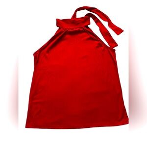 New Red Mock Neck Sleeveless Top with Bow Tie in Back